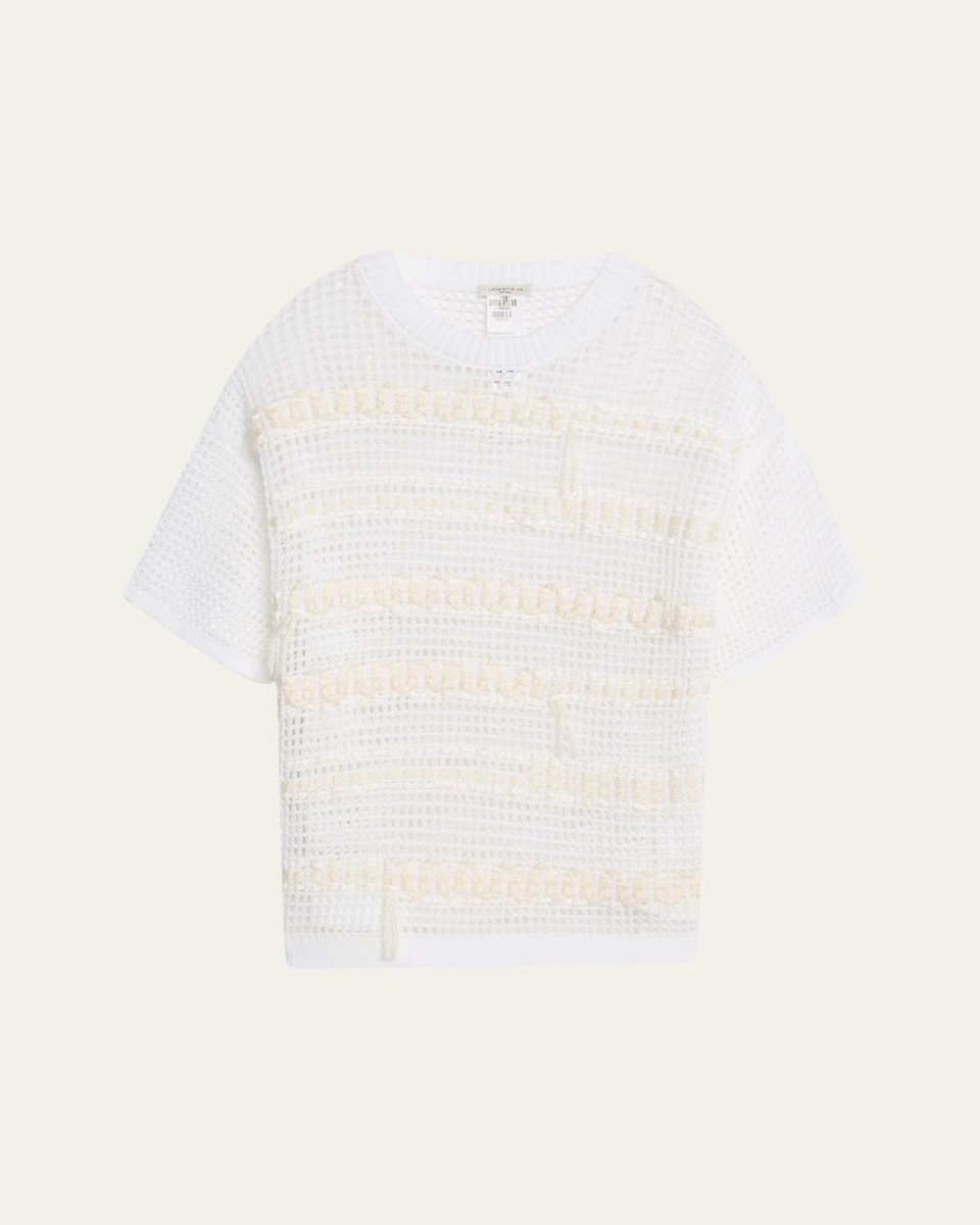 Embroidered Mesh-Knit Sweater